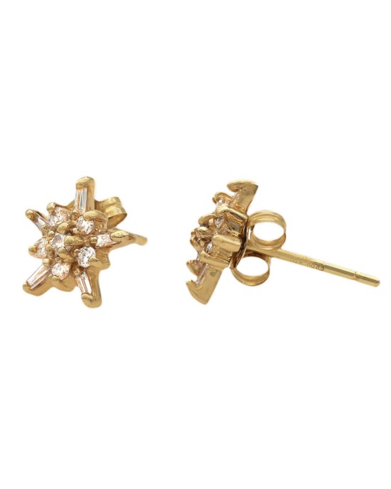 Diamond Star Cluster Stud Earrings in Yellow Gold